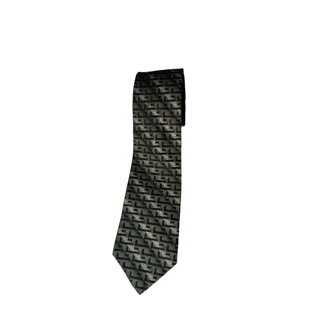 Arrow 100% Silk Mens Tie Geometric Green Black New With Tags Vintage Pointed 57” - Picture 3 of 7